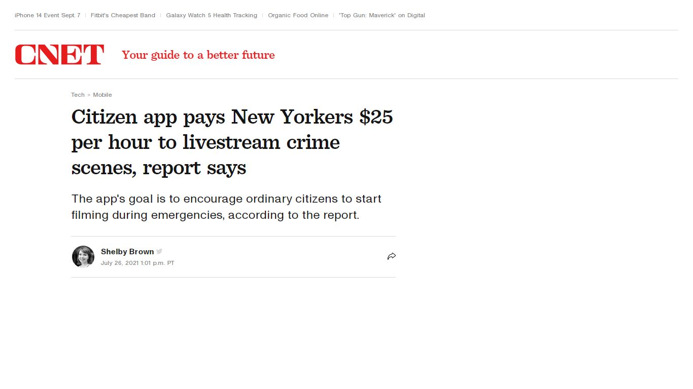 Citizen app pays New Yorkers $25 per hour to livestream crime ... - CNET